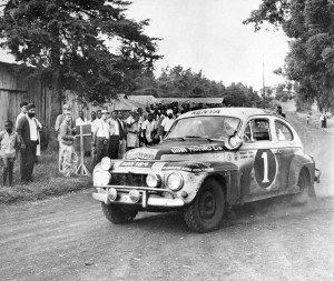 Joginder Singh, his brother Jaswant and their Volvo PV 544 claiming first place at the East African Safari Rally in 1965.